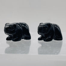 Load image into Gallery viewer, Roar! 2 Hand Carved Natural Obsidian Black Bear Animal Beads | 13x18x7mm | Black
