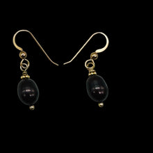 Load image into Gallery viewer, Black Cherry Freshwater Pearl 14kgf Earrings | 1&quot; Long | 12x8mm Pearls | 1 Pair|
