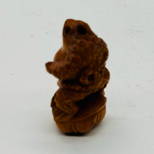 Load image into Gallery viewer, intricately Carved Signed Boxwood Sumo Frogg Bead | 1 1/4" Tall | Brown
