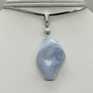 Chalcedony Designer Cut Sterling Silver Wire Wrap Pendant | 2" Long | Blue |