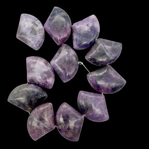 Natural Lepidolite Fan Bead Half-Strand | 25x18x6mm | Purple | Fan | 11 beads |