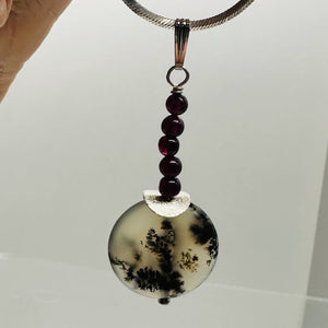 Gemmy Peruvian Opal w/Garnet Sterling Silver Pendant | Clear, Red |1 1/4" Long |