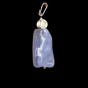 Blue Chalcedony Sterling Silver Designer Freeform Pendant | 2" Long|Blue Silver|