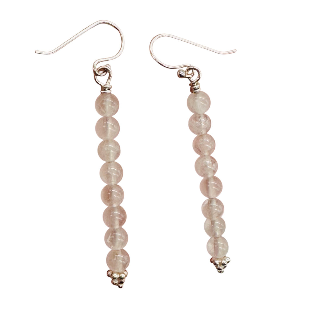 Light Pink Rose Quartz Sterling Silver Semi Precious Gemstone Earrings |2