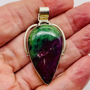 Ruby Zoisite Sterling Silver Goddess Pendant | 2" Long | Red Green | 1 Pendant |