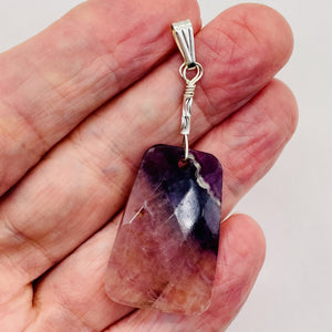 Clear and Purple Striped Fluorite and Sterling Silver Pendant | 2" Long |