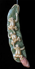 Load image into Gallery viewer, Hand Carved Frogs On Lotus Leaf Pendant Bead | 3" Long| Green, Red, Cream |
