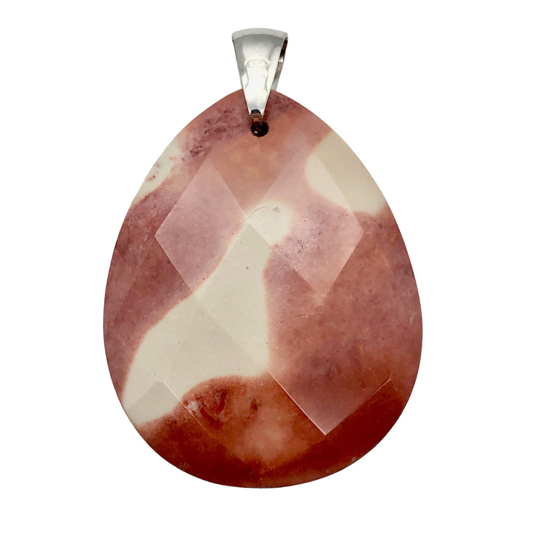 Lava Lamp Natural Faceted Mookaite Sterling Silver Pendant | 45x35x8mm | Red |