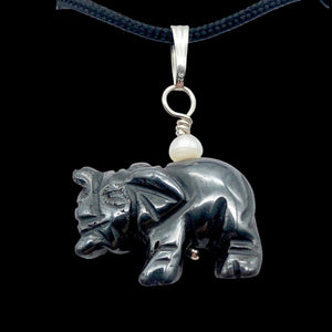 Wild Hematite Elephant Sterling Silver Pendant | 21x16x8mm| Black | 1 5/8" long|