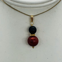 Load image into Gallery viewer, Black Stone Africa Round Bead and Coral 14K Gold Filled Pendant | Black Matte |
