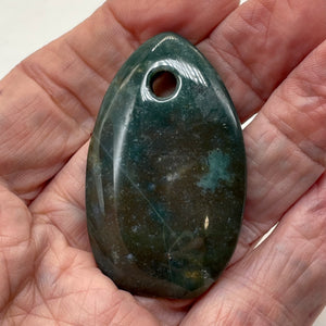 Hand Carved Bloodstone Pendant Bead | Green Red | 54x33x6mm (4.5mm hole)1 Bead |