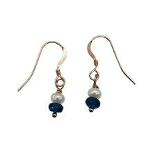 Load image into Gallery viewer, Dazzle Blue Apatite and Fresh Water Pearl Rose Filled Gold Earrings | 1" Long |
