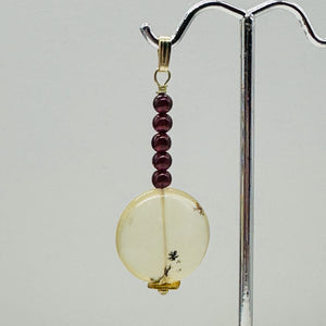 Gemmy Peruvian Opal w/Garnet Sterling Silver Pendant | Clear, Red |1 1/4" Long |