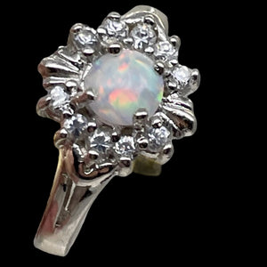 Gemstone Round CZ Opal Sterling Silver Ring | 6 | Fire Green Red | 1 Ring |