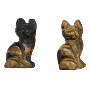 Adorable! 2 Tiger's Eye Sitting Carved Cat Beads | 21x12x10mm | Golden Brown