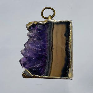 Amethyst Crystal Slice Gold Framed | 1 1/4" Long | Purple Clear | 1 Pendant |