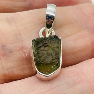 Moldavite 8.88ct Sterling Silver Free-form Pendant| 7/8" Long| Green| 1 Pendant|