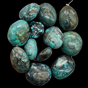 Turquoise Natural Focal Nugget Strand | 310g | 16" | Blue, Black | 12 Beads |