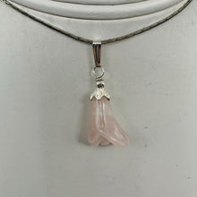 Load image into Gallery viewer, Lily! Hand Carved Rose Quartz Flower Solid Sterling Silver Pendant | 1&quot; Long |
