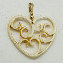 Load image into Gallery viewer, Heart Shape Delicate Carved Bone 14K Gold Filled Pendant| 1 3/4&quot; Long | Cream |
