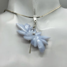 Load image into Gallery viewer, Blue Chalcedony Druzy Carved Flower Sterling Silver Pendant | 1 1/2&quot; Long| Blue|
