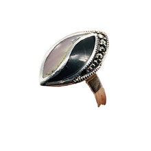 Load image into Gallery viewer, Onyx Mother of Pearl Marcasite Sterling Silver Ring | 7 | Blue, White, Silver |
