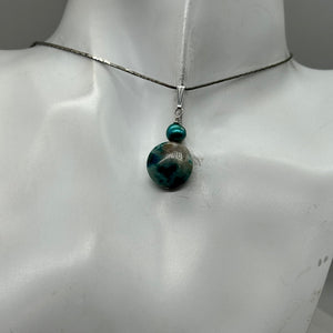 Chrysocolla Natural Semi Precious Stone Sterling Silver Pendant | 1 1/4" Long|