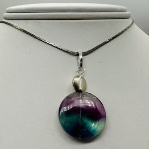 Fluorite Aurora Borealis Sterling Silver Pendant | 1 1/2" Long | Blue/Purple |