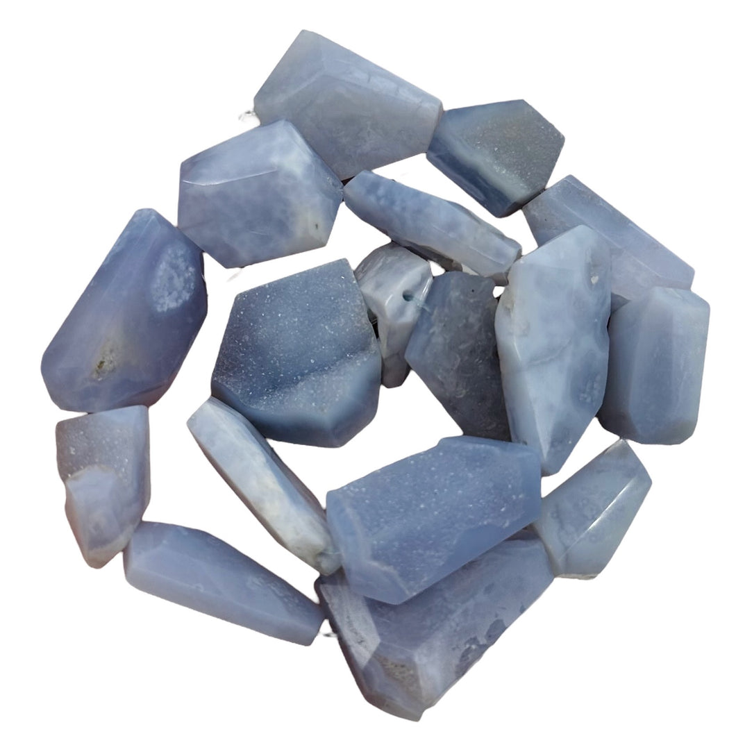 Drusy Blue Chalcedony 100g Quadrilateral Strand| 35x22 to 22x19mm | Blue, White|