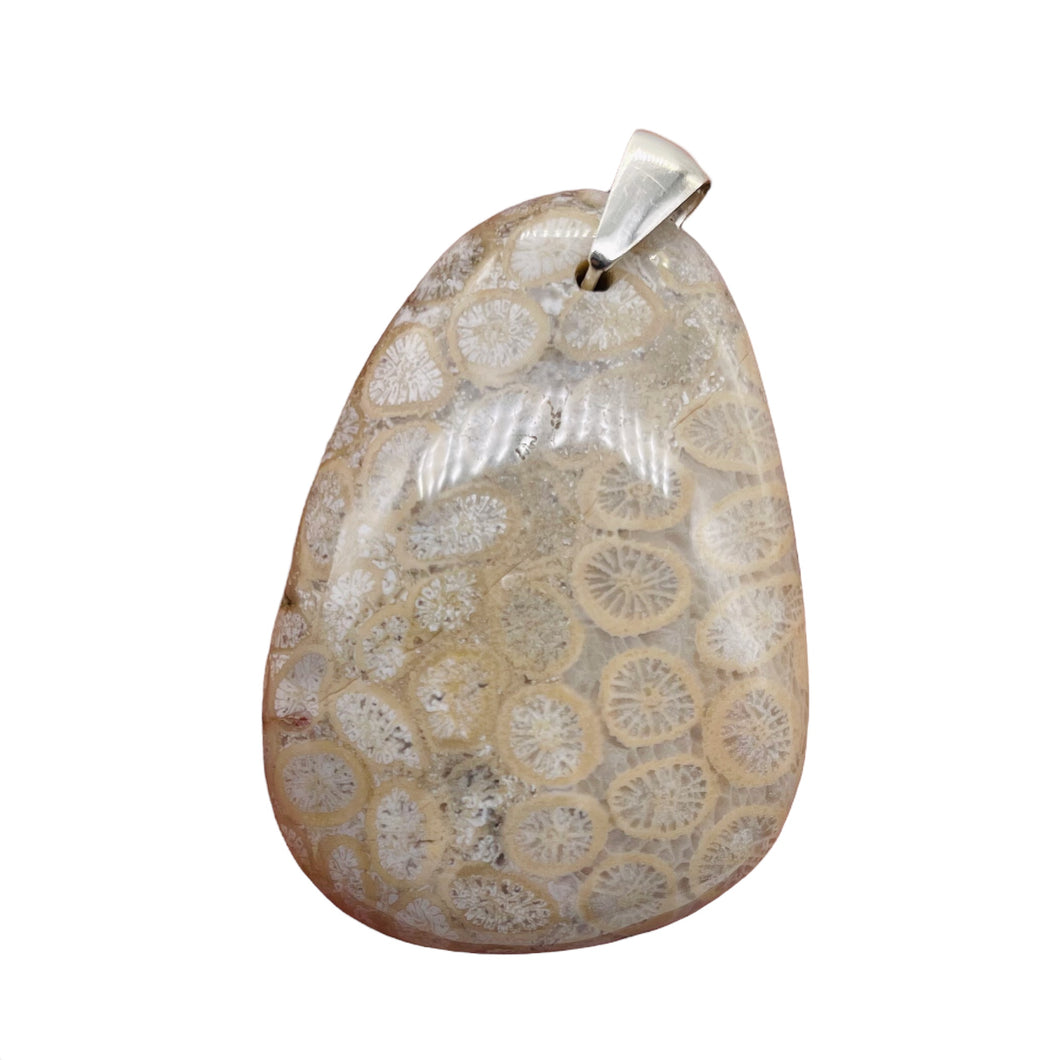 Coral Fossilized with Tiny Critters Sterling Silver Pendant | 2 1/4