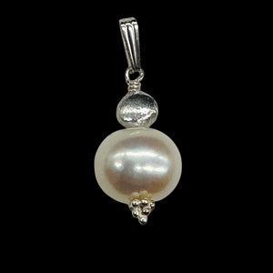 Fresh Water Pearl Large, Near Round Sterling Silver Drop Pendant | 1" Long |