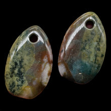Load image into Gallery viewer, Hand Carved Bloodstone Pendant Beads | 54x33x6mm | Green Pink | Oval | 1 Pair |
