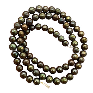 Fresh Water Pearls 16" Strand Round Pearls | 6mm | Dark Green, Red | 1 Strand |