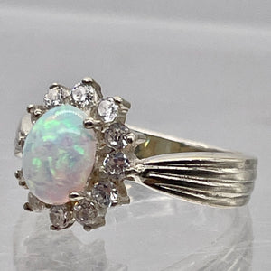 Gemstone Oval CZ Opal Sterling Silver Ring | 7 | Fire Green Red | 1 Ring |