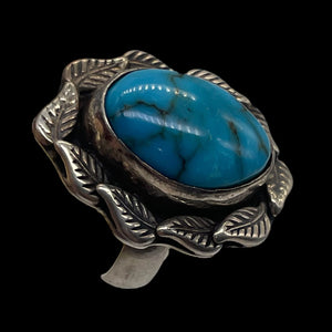 Turquoise Sterling Silver Oval w/Leaves Ring | 5.5 | Blue | 1 Ring |
