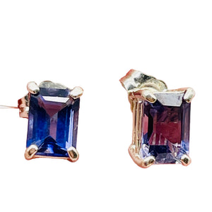 Sapphire Sterling Silver Rectangle Cut Earrings | 7x5mm | Blue | 1 Pair |