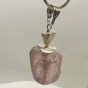 Kunzite and Triangle Pearl Sterling Silver Pendant | 2" Long | Pink | 1 Pendant|