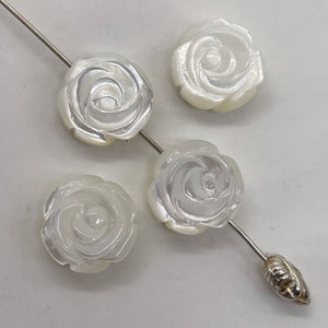 Mother of Pearl Parcel Carved Rose Beads | 12x6mm | White | 4 Beads |