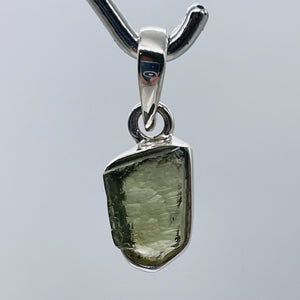 Moldavite 8.88ct Sterling Silver Free-form Pendant| 7/8" Long| Green| 1 Pendant|