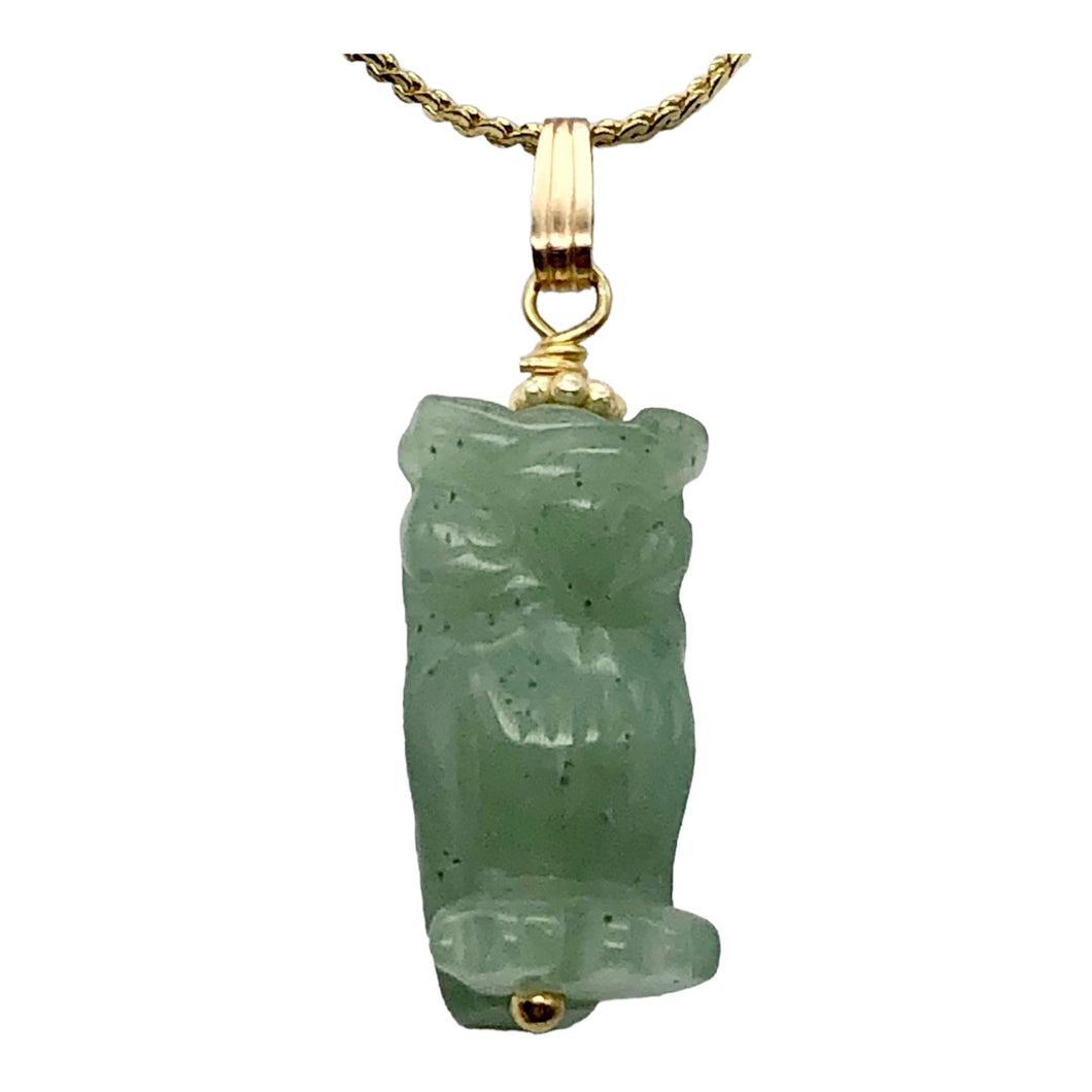 Aventurine Owl Pendant Necklace | Semi Precious Stone Jewelry | 14k gf Pendant