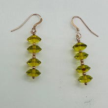 Load image into Gallery viewer, Natural Yellow Amber 4 Bead 14K Rose Gold Filled Dangle Earrings 1.5" Handmade
