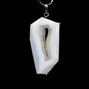Chalcedony Druzy Designer Cut Sterling Silver Pendant | 2" Long | Blue |