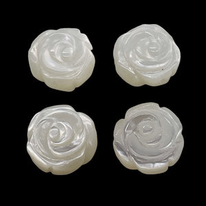 Mother of Pearl Parcel Carved Rose Beads | 12x6mm | White | 4 Beads |