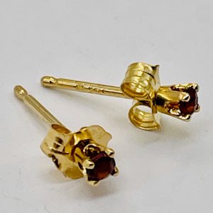 Garnet 14K Gold 2mm Stud Round Earrings } 2mm | Red | 1 Pair }