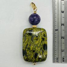 Load image into Gallery viewer, Rare Russian Jasper Charoite Pendant Green Purple Reptile 25x18mm 1.75"
