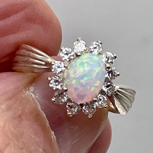 Gemstone Oval CZ Opal Sterling Silver Ring | 7 | Fire Green Red | 1 Ring |