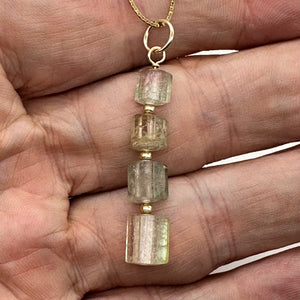 Natural Watermelon Tourmaline 14K Gold Filled Pendant | Pale Green, Clear, Pink|