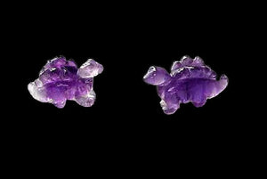 Dinosaur 2 Carved Amethyst Stegosaurus Beads 9258Amd | 21x11x8mm | Purple