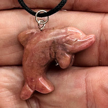 Load image into Gallery viewer, Rhodonite Stone Dolphin Pendant Necklace | 3/4&quot; Long | Pink, Black | 1 Pendant |
