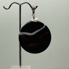 Load image into Gallery viewer, Sardonyx Agate 40mm Coin Sterling Silver Pendant | Black | 2&quot; Long |
